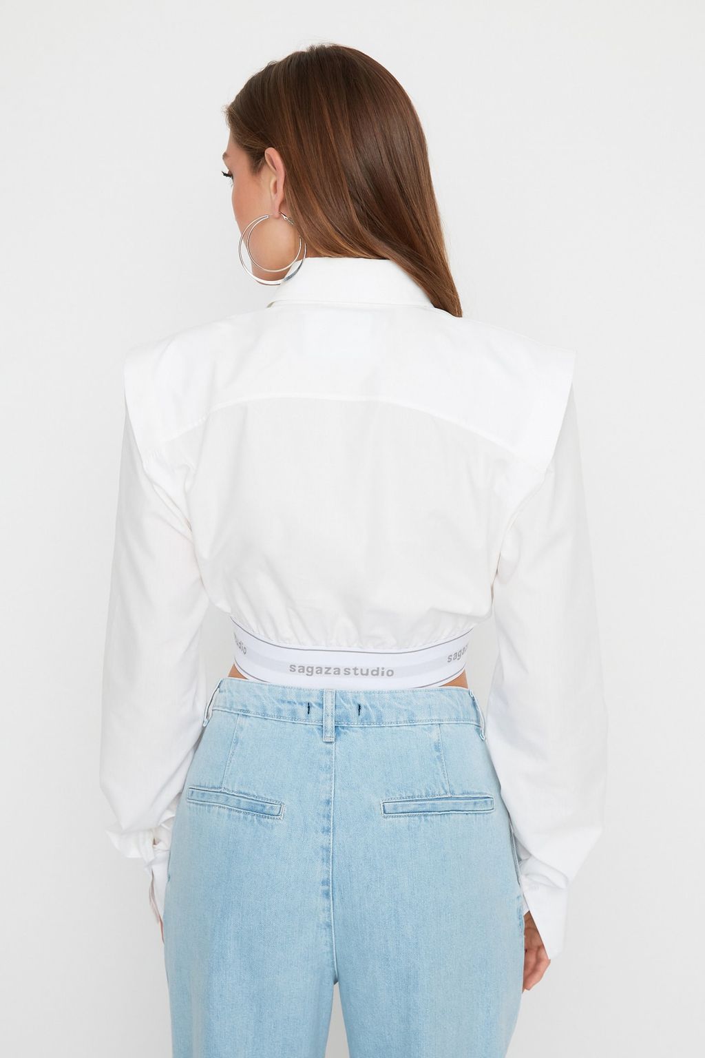 TRENDYOLMILLA X Sagaza Studio Beyaz Crop Dokuma Poplin Gomlek TPRSS22GO00006  фото 6
