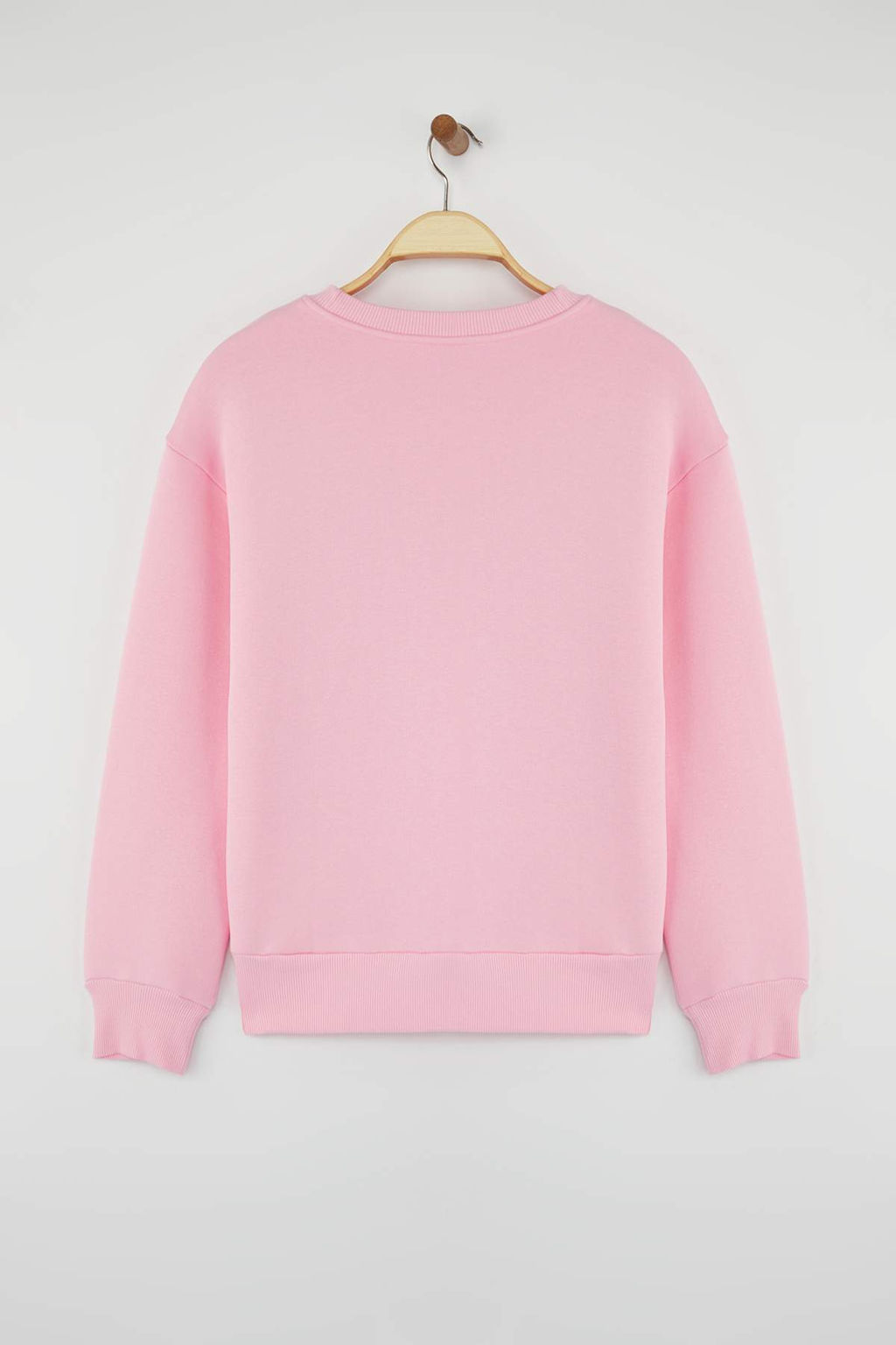 Ac?k Pembe Kal?n Ici Polarl? Regular/Normal Kal?p Bisiklet Yaka Basic Orme Sweatshirt TWOAW24SW00101