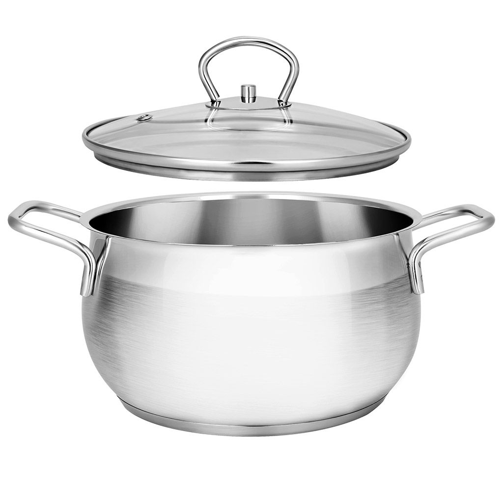 Кастрюля из нержавеющей стали Tessi 4,6л, д22см, h12,5см, стеклянная крышка, подарочная коробка, Appetite (Китай) Подходит для индукционных плит - Домашняя мода фото 3