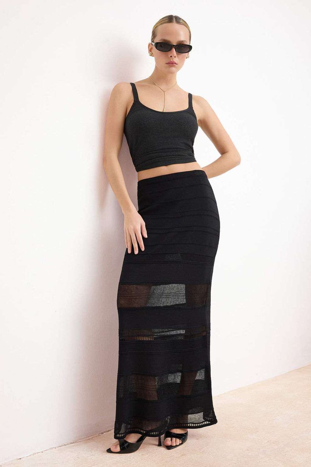 Siyah Maxi Boy Can Dantel Detayl? Etek TWOSS26ET00095 - Trendyolmilla фото 5