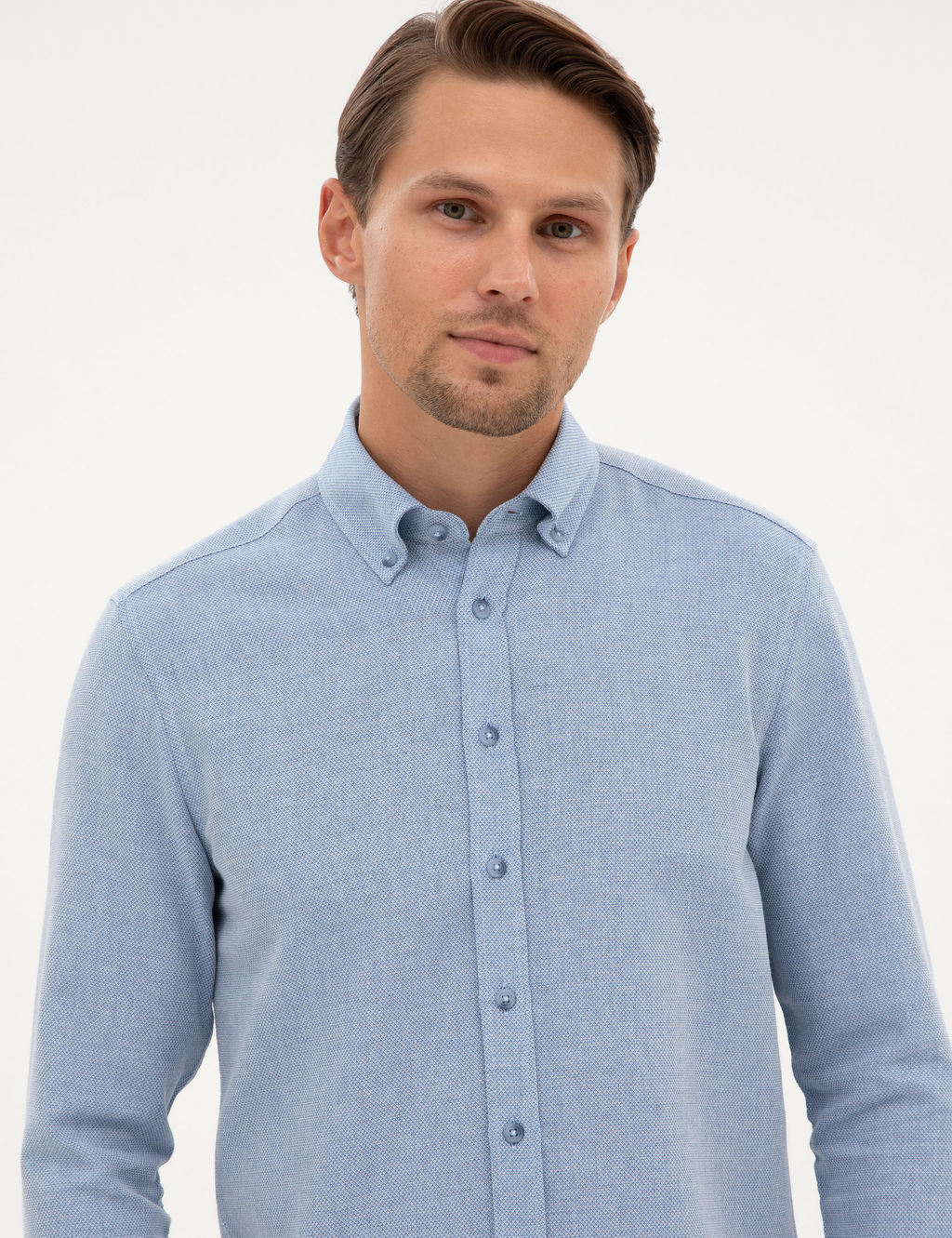 Mavi Slim Fit Dokulu Uzun Kollu G_mlek