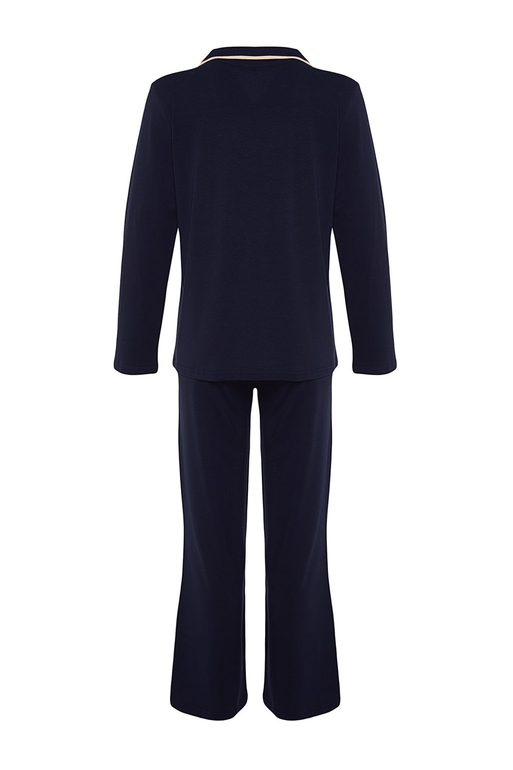 Trendyolmilla Koyu Ten Pamuklu Biye Detayl? Gomlek-Pantolon Orme Pijama Tak?m? THMAW24PT00025 фото 16