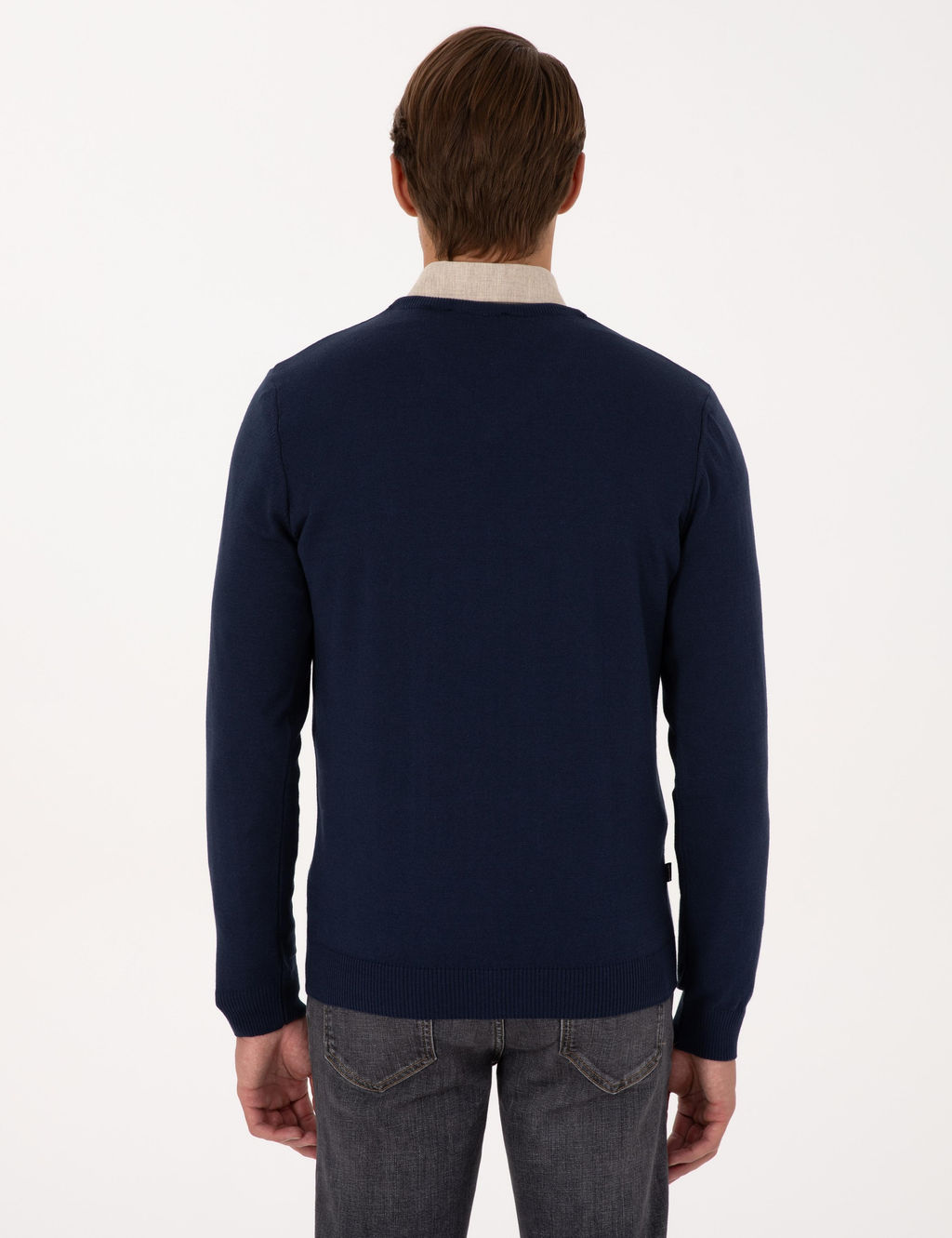 A__k Lacivert Slim Fit V Yaka Basic Triko Kazak - Pierre cardin фото 5