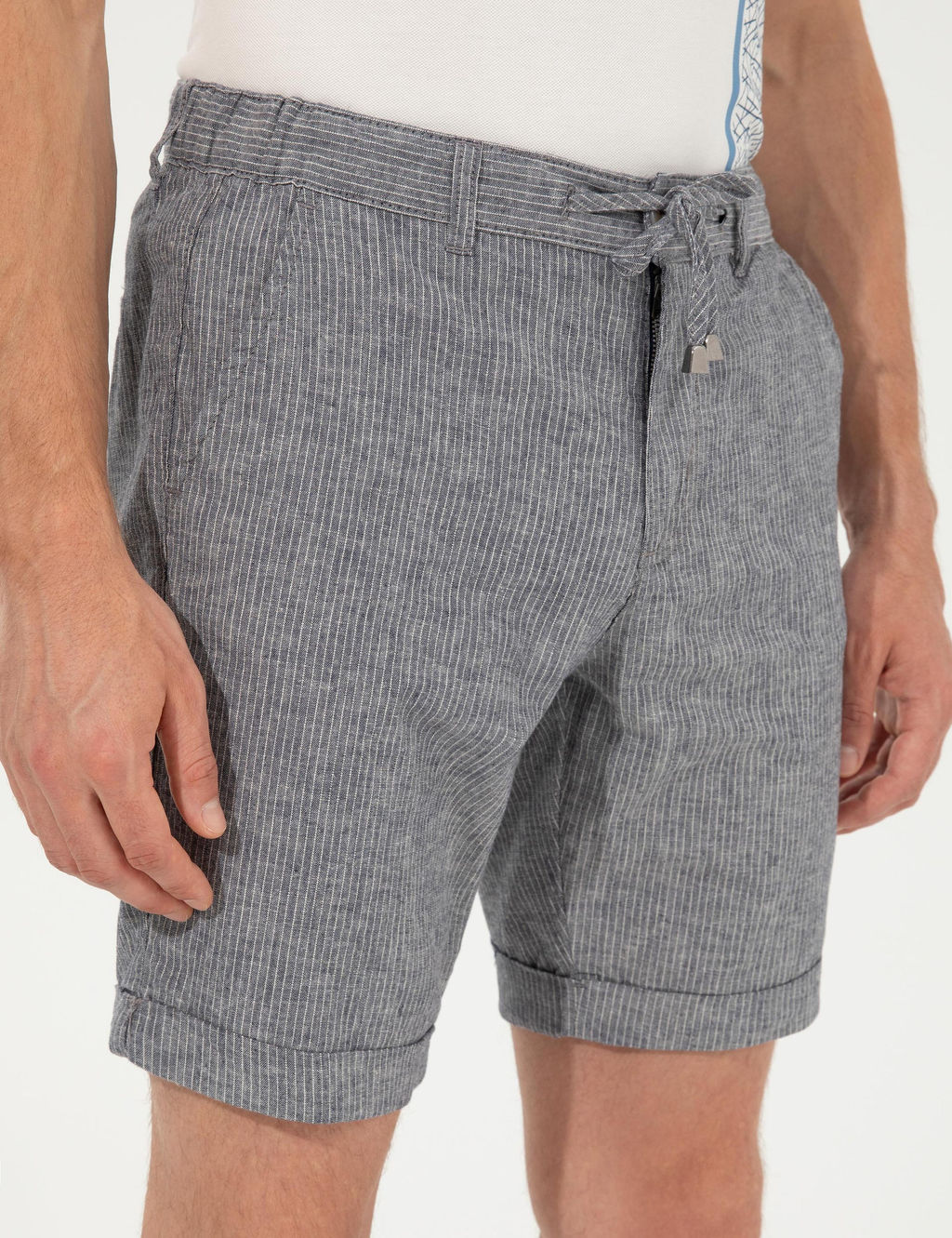 Lacivert Regular Fit Keten Kar___ml_ Bermuda _ort - Pierre cardin фото 5