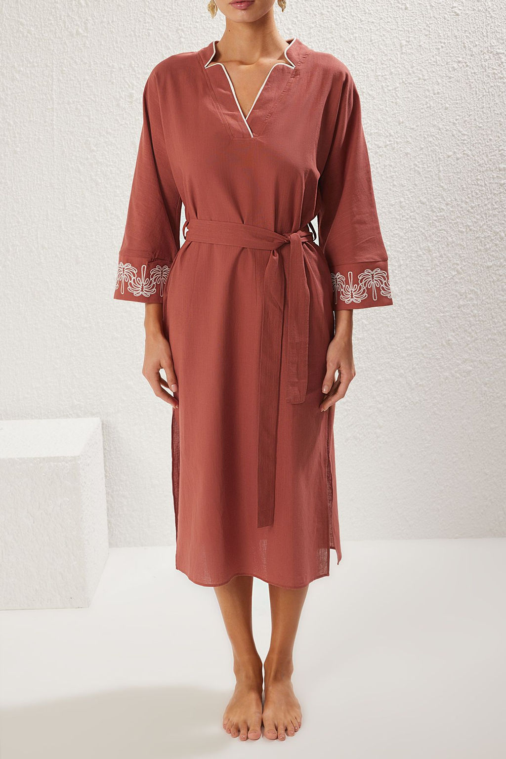 Kiremit Dokuma Nak?sl? Plaj Midi Elbise TBESS25EL00045 - Trendyolmilla фото 4