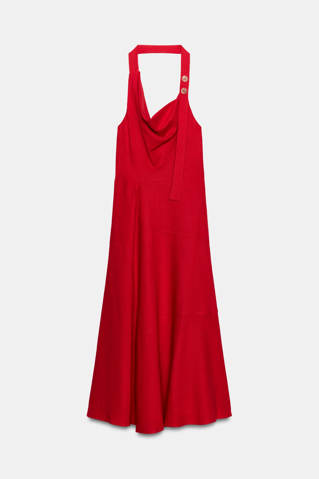 VESTIDO MIDI HALTER CON LINO / Rojo - Zara фото 7