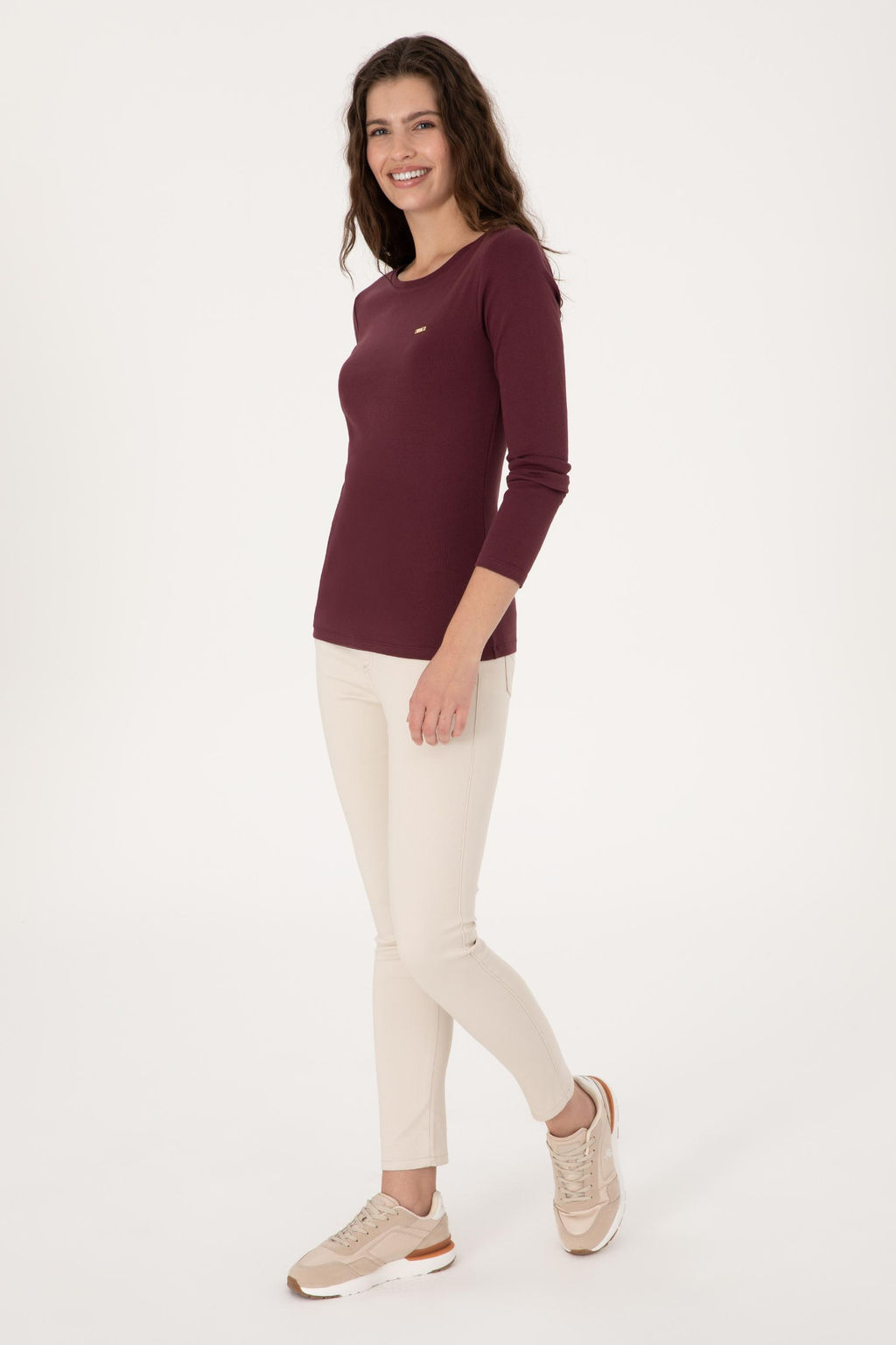 Kad_n Bordo Slim Bisiklet Yaka Basic Sweatsh_rt