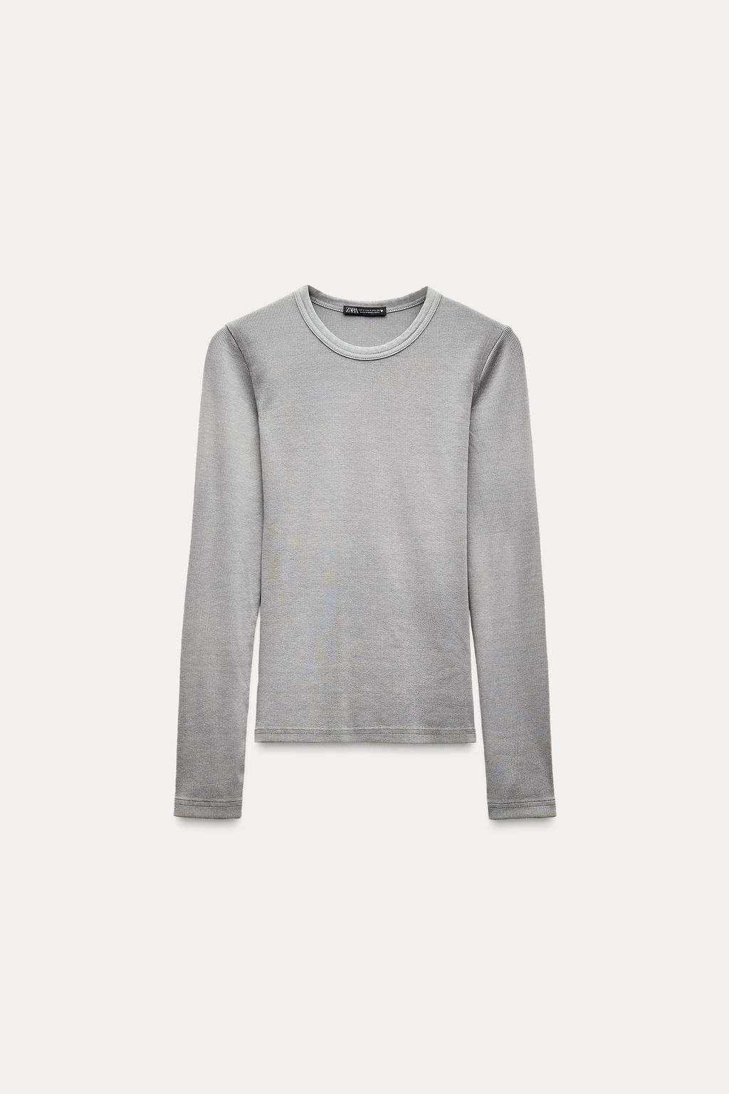 LONG SLEEVE WASHED EFFECT RIBBED T-SHIRT - Zara фото 16