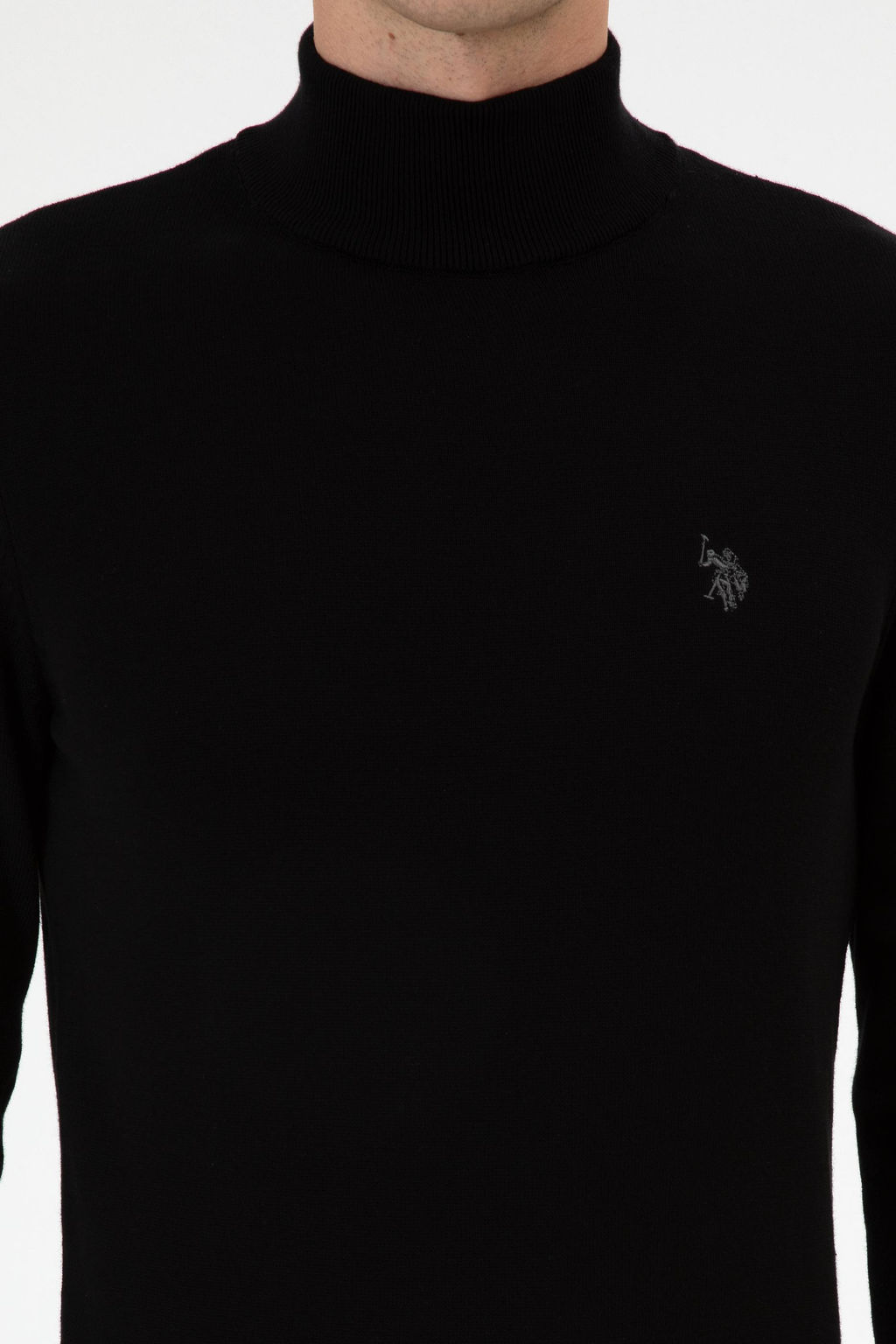 Erkek Slim Fit Bo_azl_ Siyah Basic Kazak