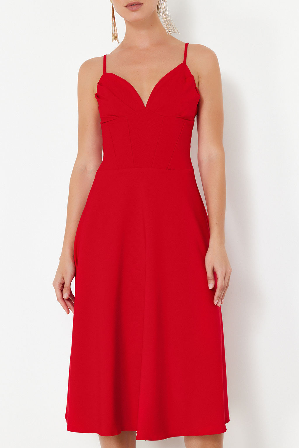 K?rm?z? A-Kesim Dokuma Elbise TPRSS24EL00185 - Trendyolmilla фото 4