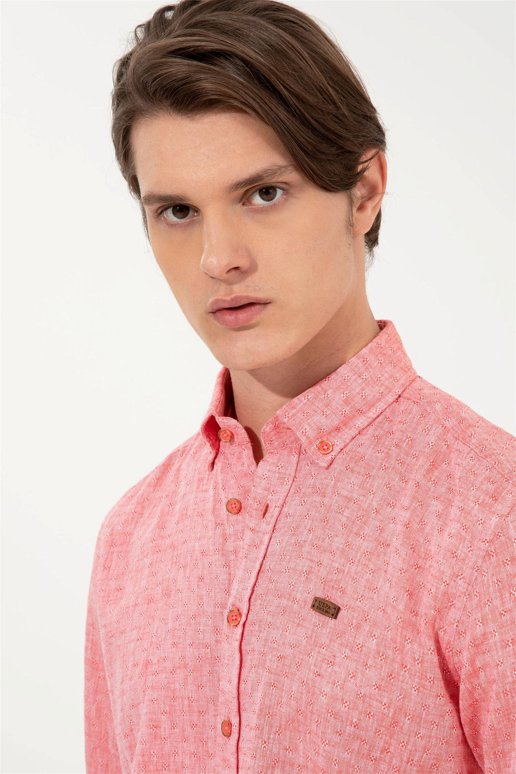 Мужская красная рубашка с воротником на пуговицах и длинным рукавом - U.s. polo assn фото 8