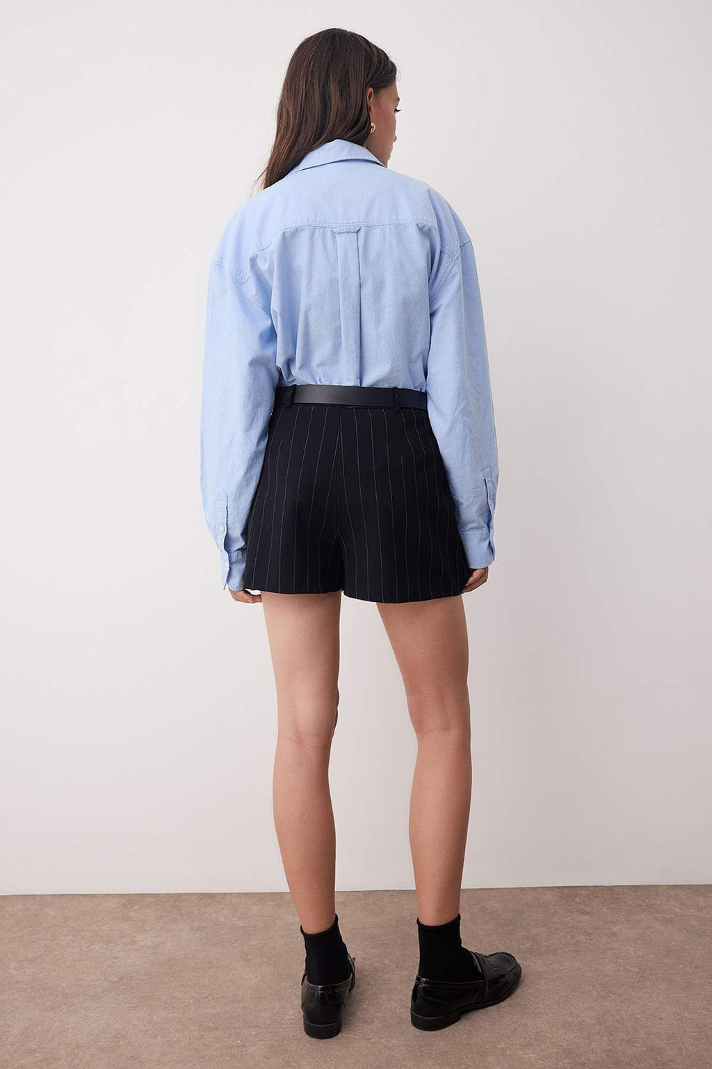 Lacivert Cizgili Mini Kemerli Sort Etek Sort & Bermuda TWOAW26SR00003 - Trendyolmilla фото 4