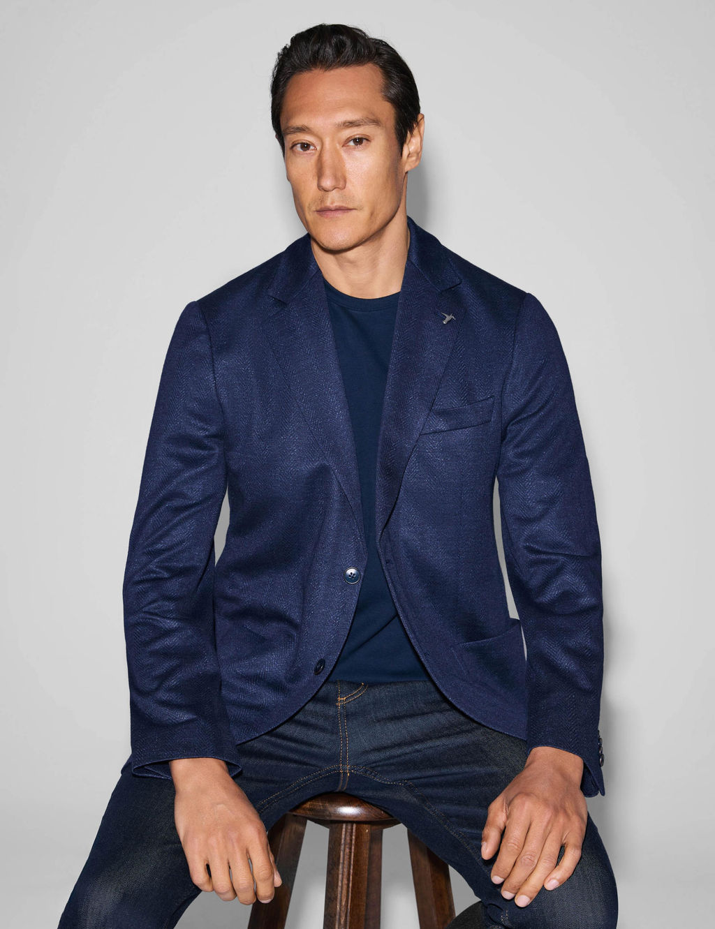 Lacivert Slim Fit Mikro Desen Mono Yaka Keten Kar___ml_ Ceket