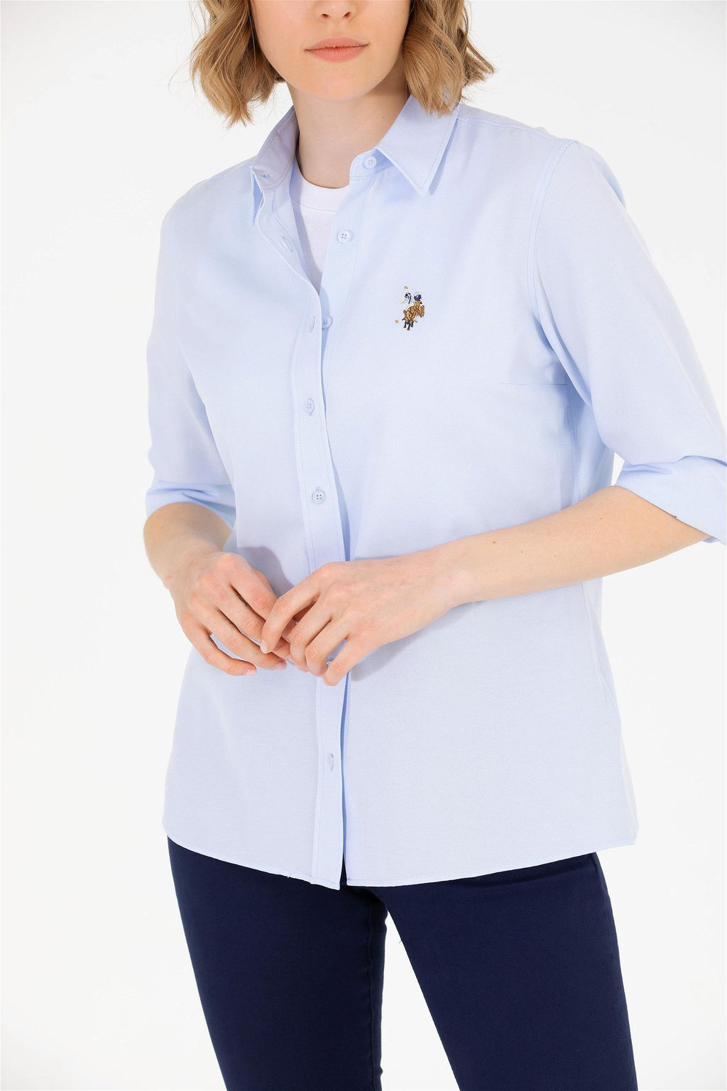 Женская голубая базовая рубашка с длинным рукавом - U.s. polo assn фото 13