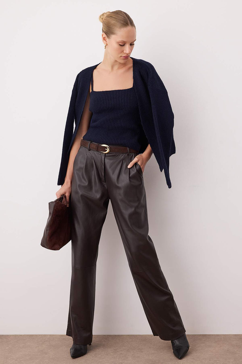 Lacivert Yumusak Dokulu 2li Triko Bluz-H?rka Tak?m TWOAW26HI00220