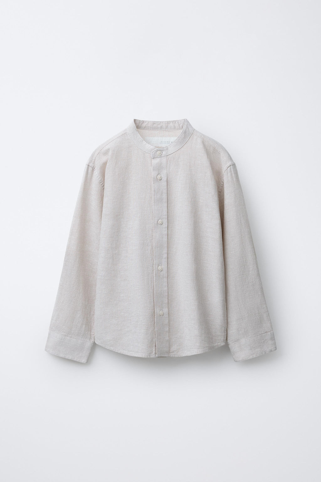 CAMISA RAYAS CON ALGOD?N Y LINO / Beige claro - Zara фото 2
