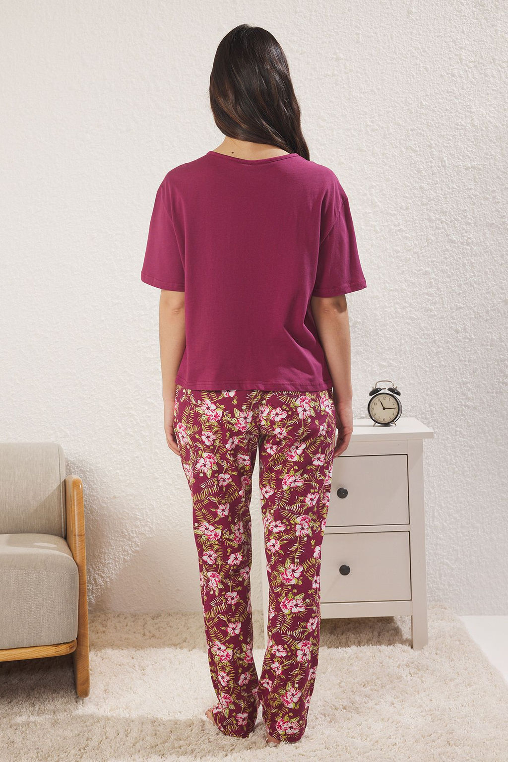 Trendyolmilla Fusya-Cok Renkli %100 Pamuklu Cicekli Orme Pijama Tak?m? THMSS24PT00230  фото 4