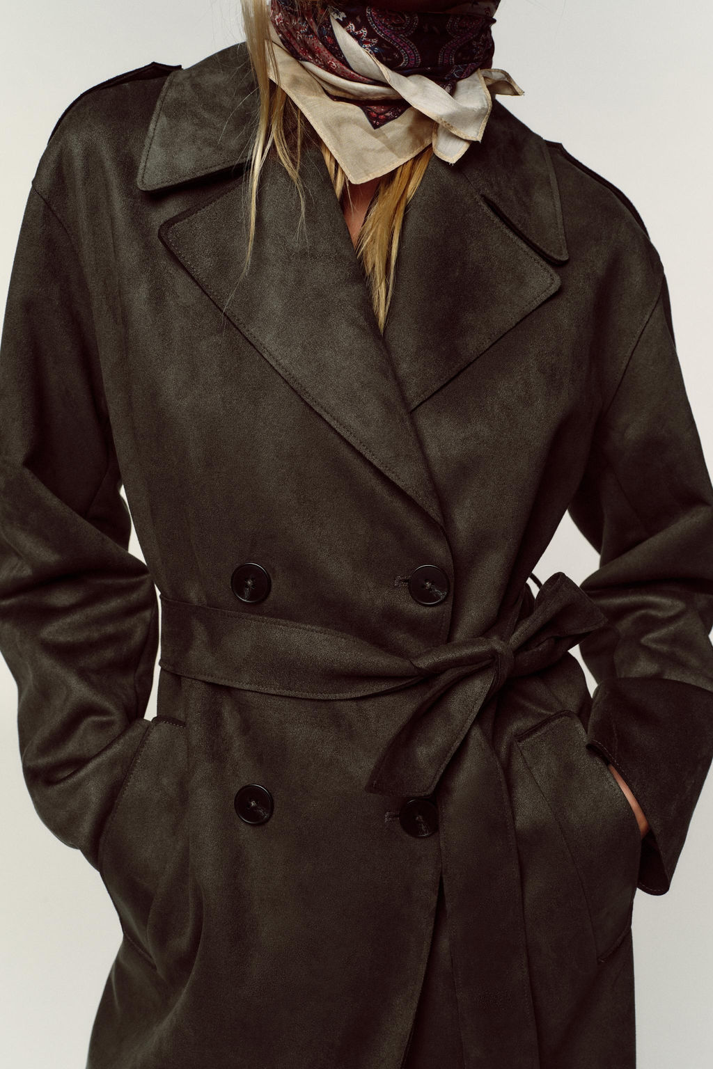 LONG FAUX SUEDE TRENCH COAT - Zara фото 5
