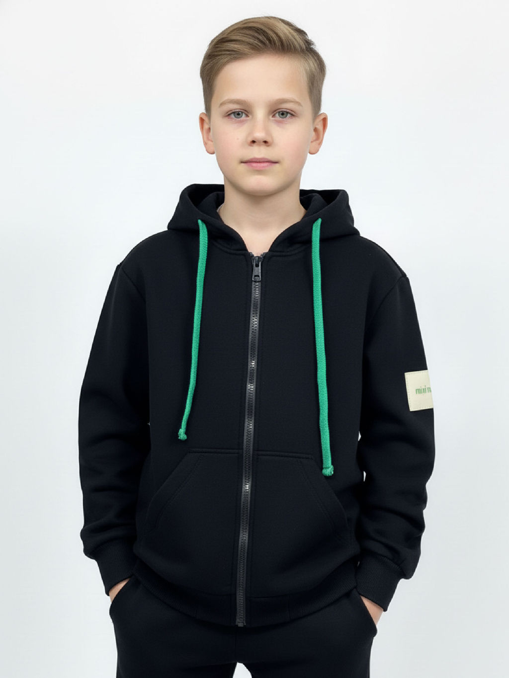 Толстовка зипка с капюшоном на молнии 22-7312 черный - Mini maxi фото 2