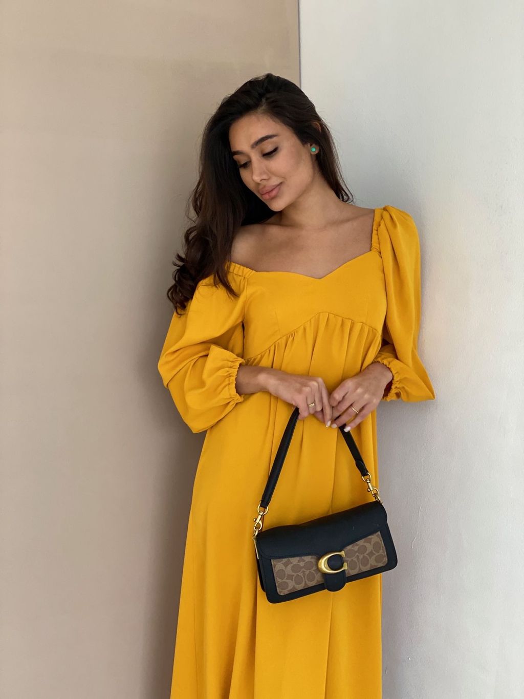 Платье-миди с пышными рукавами в цвете манго - Martichelli фото 29