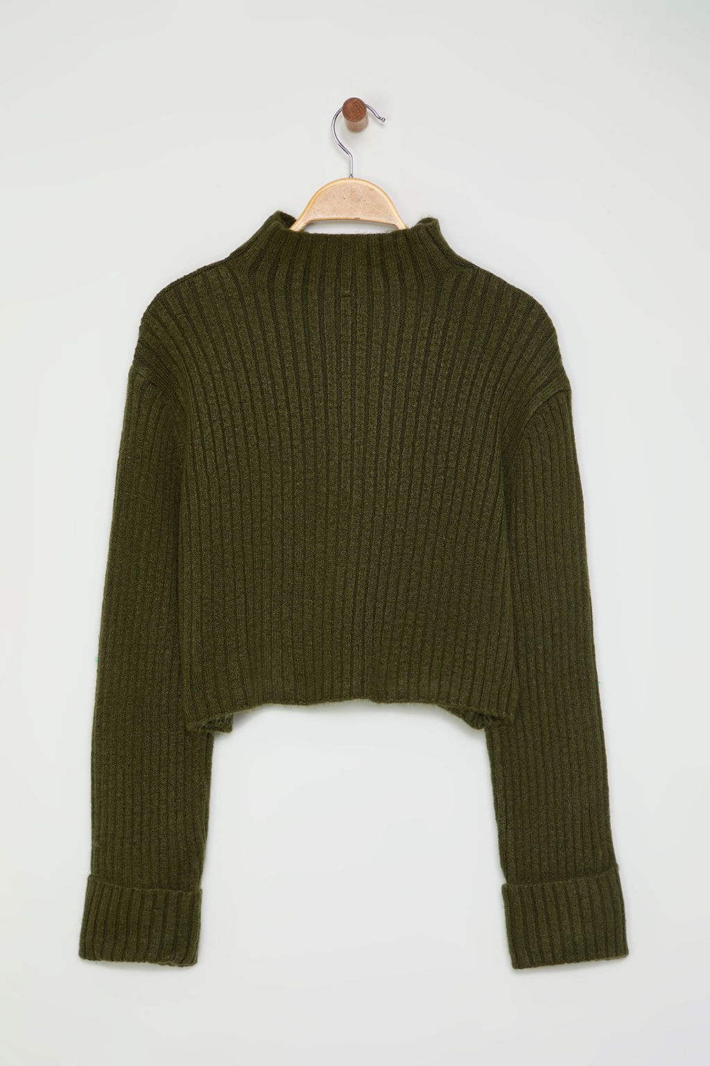 Haki Crop Yumusak Dokulu Dik Yaka Triko H?rka TWOAW22HI0174