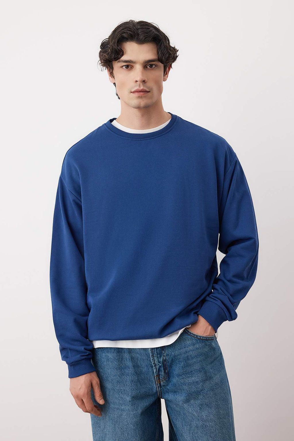 Lacivert-Tas 2li Paket Oversize/Genis Kesim Ici Polar/S?cak Tutan Sweatshirt TMNAW24SW00001