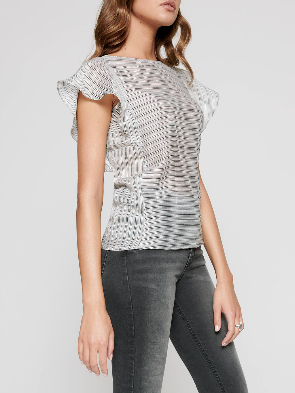 CONTE Блузка с широкими воланами из вискозы и льна LBL 1098 grey-black