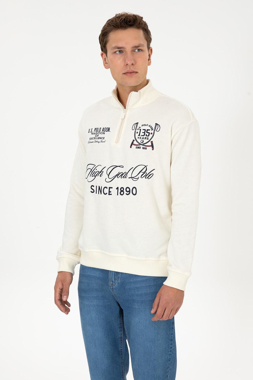 Erkek Comfort Fit Yar_m Fermuarl_ Krem Sweatshirt - U.s. polo assn фото 3
