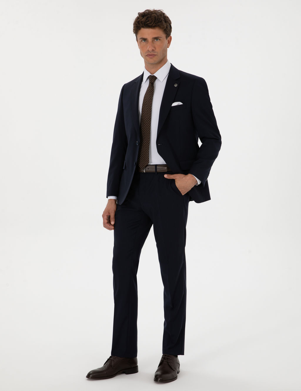 Lacivert Slim Fit %100 Y_n Tak_m Elbise