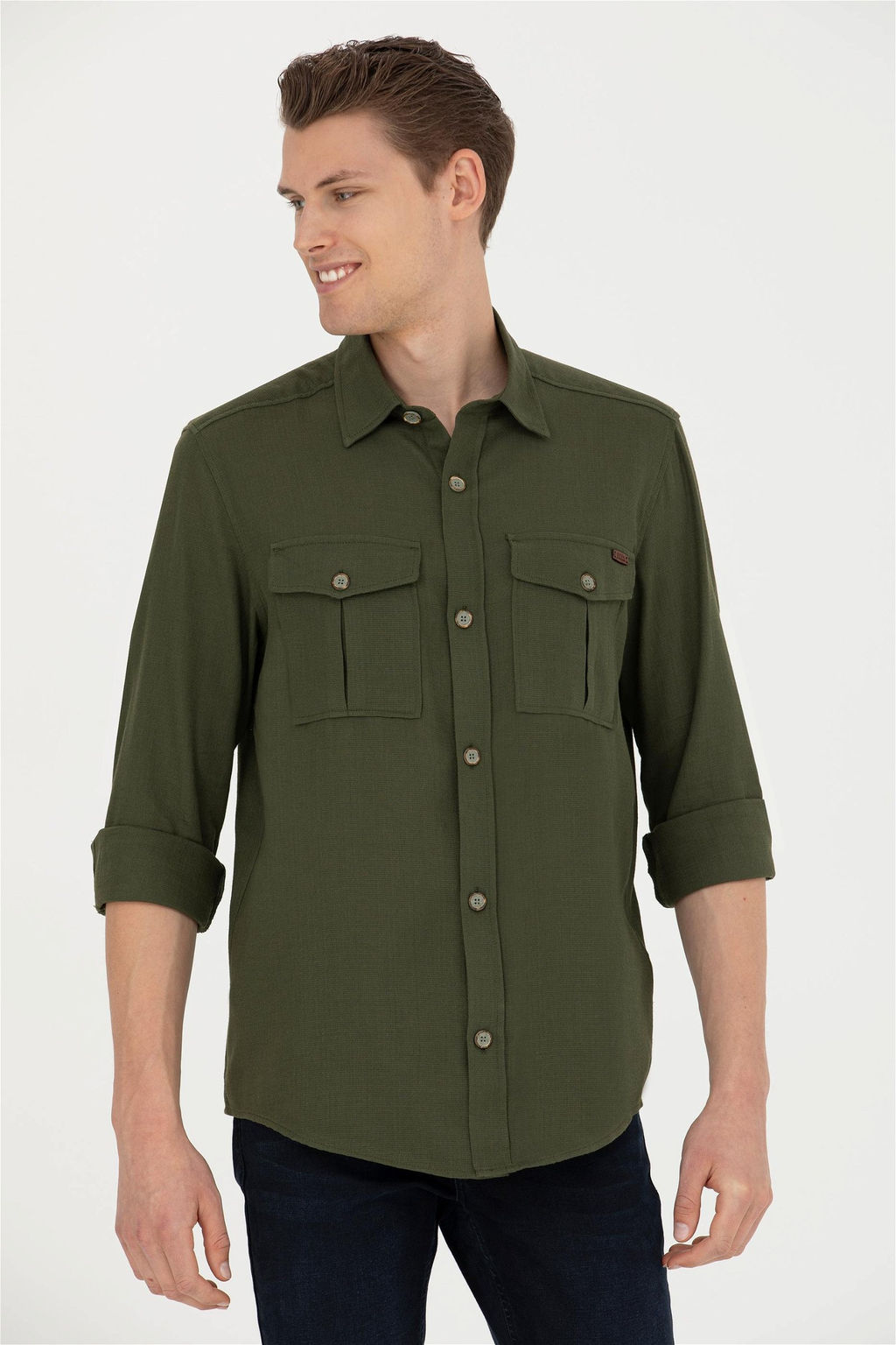 Мужская рубашка цвета хаки с длинным рукавом - U.s. polo assn фото 10