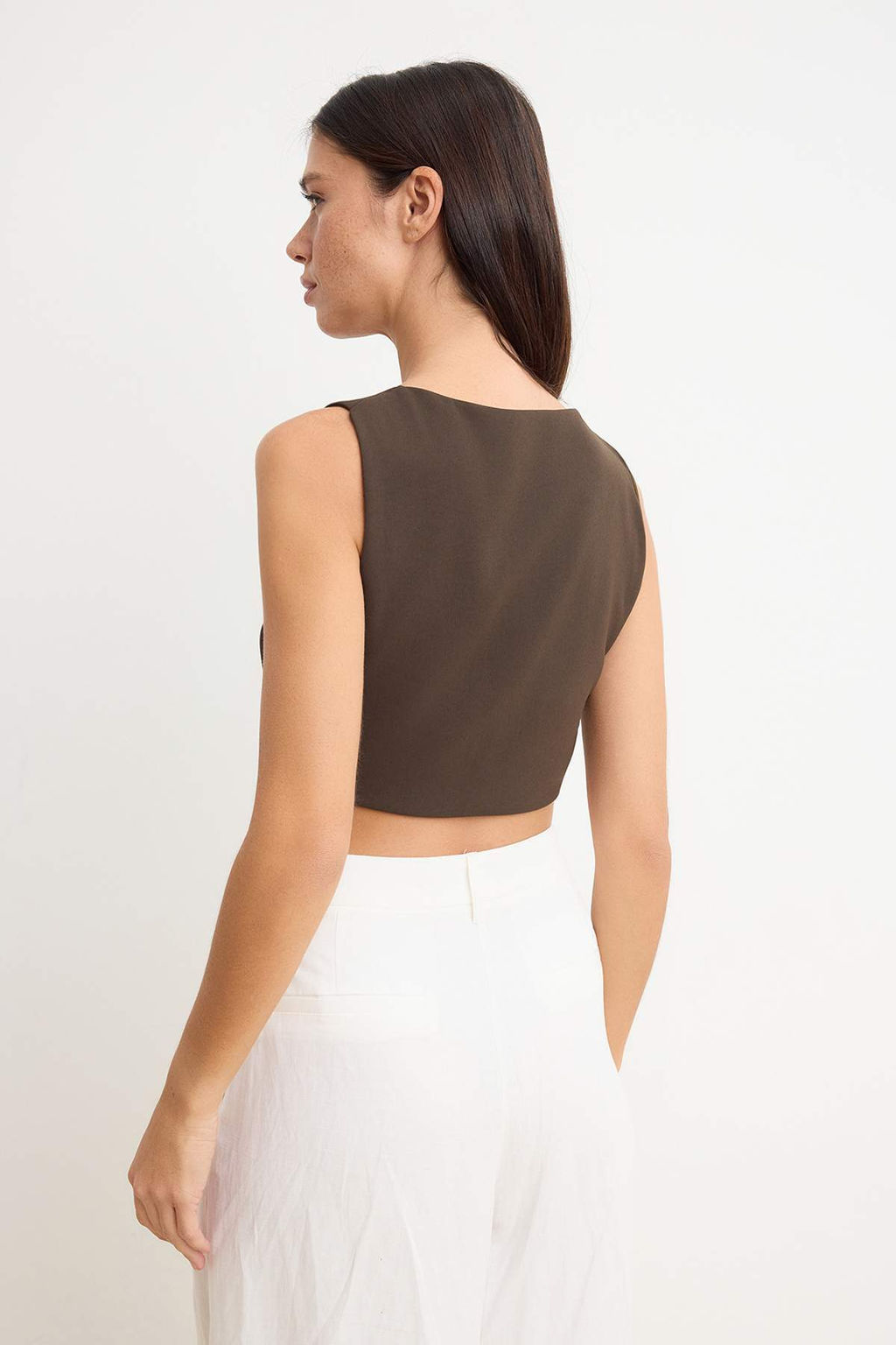 Kahverengi Kare Yaka Fitted Crop Bluz TWOSS26BZ00659 - Trendyolmilla фото 6