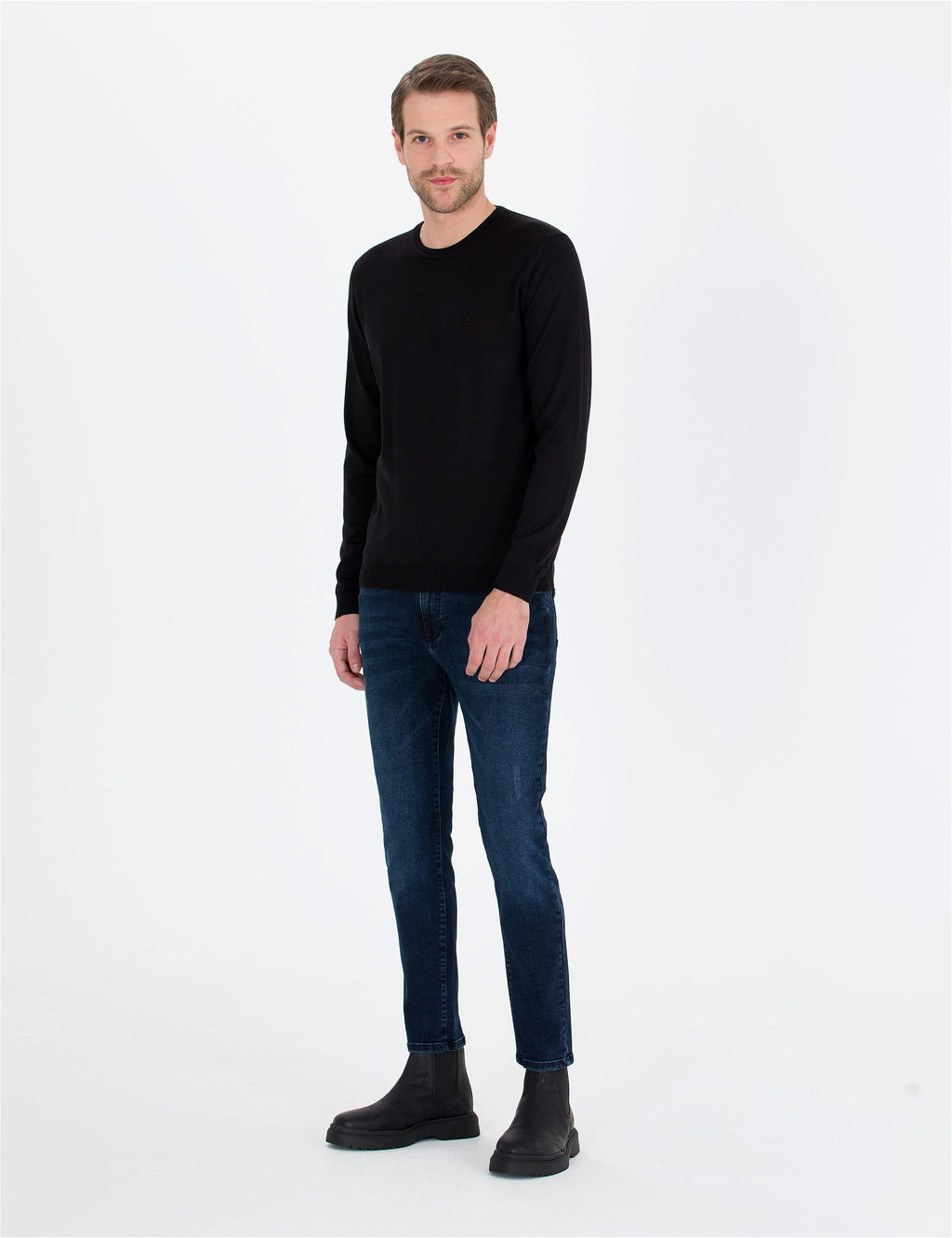 Siyah Slim Fit Bisiklet Yaka Y_n Kar___ml_ Basic Triko Kazak - Pierre cardin фото 4
