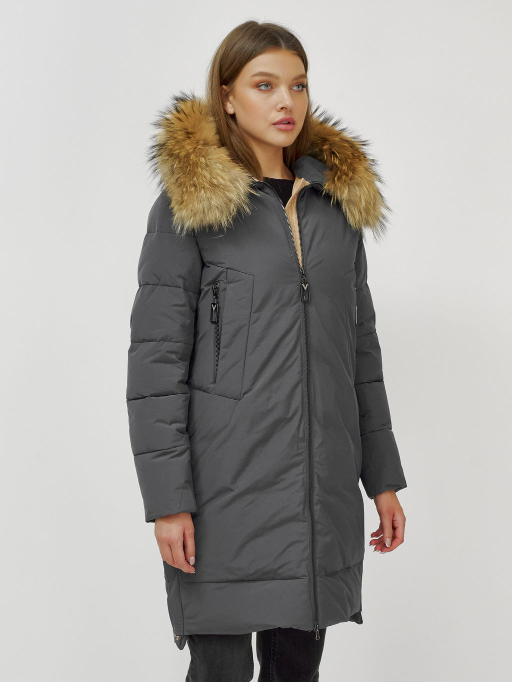 Куртка ПРЕМИУМ КЛАССА зимняя с мехом ЕНОТА, темно-серого цвета - Mtforce фото 15