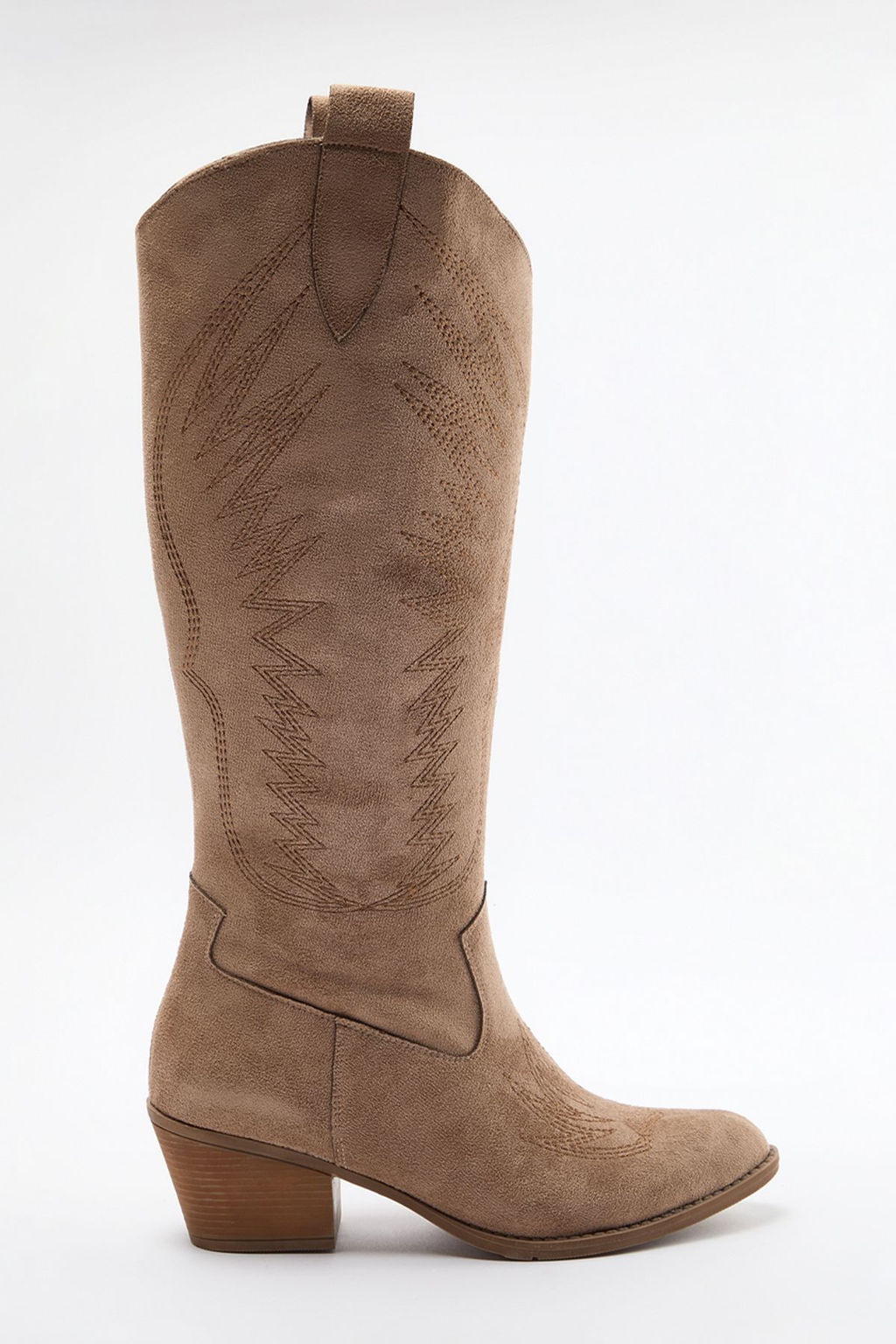 Trendyolmilla Shoes Vizon Islemeli Blok Topuklu Suet Kad?n Kovboy Cizme TAKAW25CZ00016 фото 9