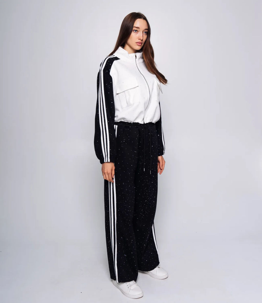 Спортивный костюм #КТ388-1, белый,чёрный