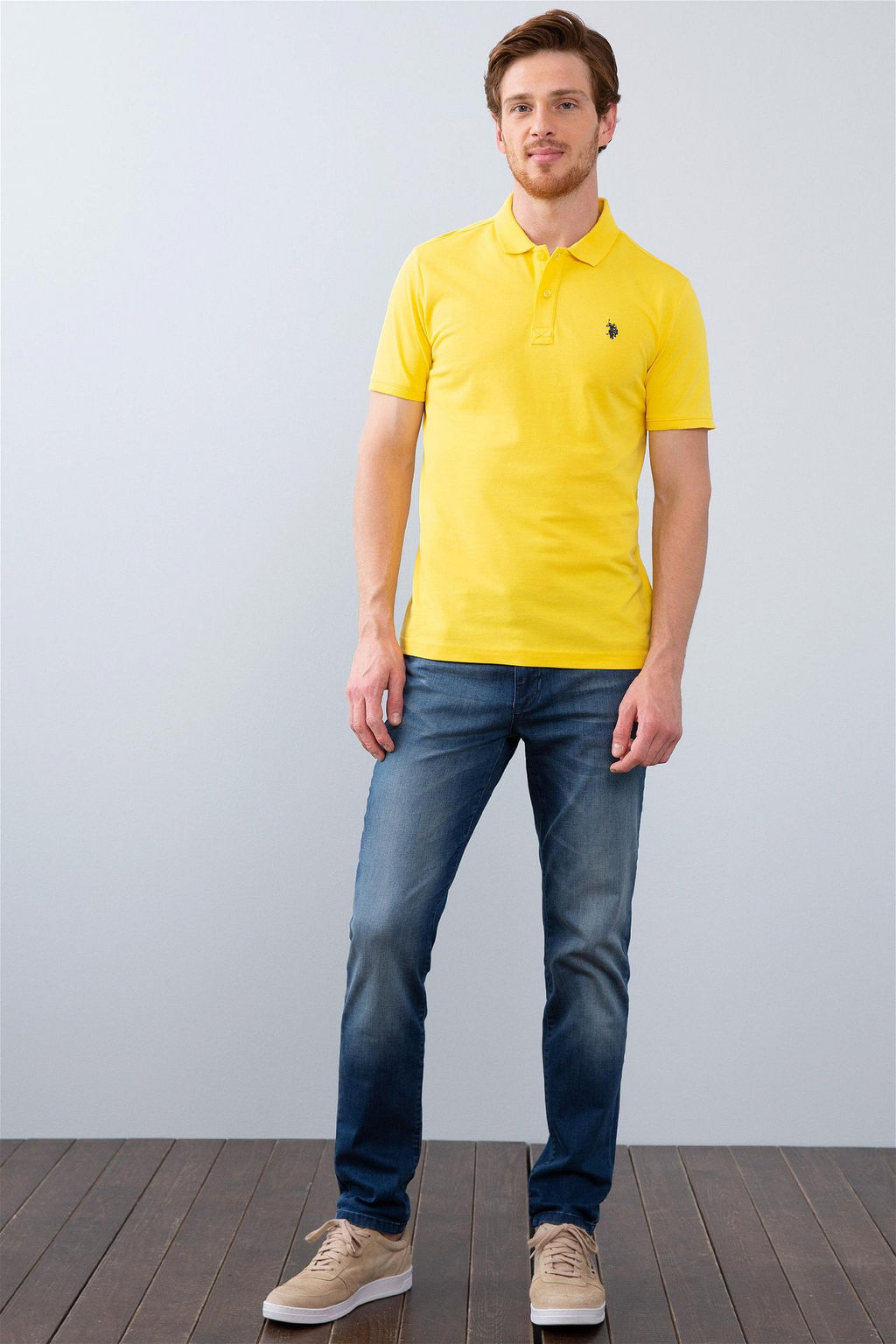 Мужская желтая базовая футболка с воротником-поло Неожиданная скидка в корзине - U.s. polo assn фото 4