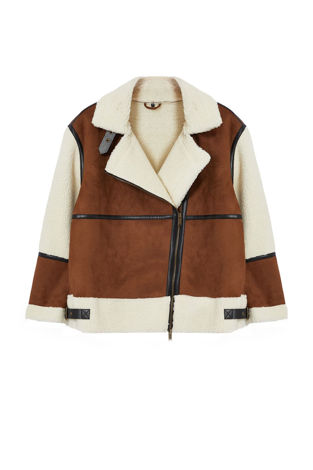 Kahverengi Regular Kal?p Pelus Detayl? Kemerli Biker Ceket Mont TWOAW25MO00049 - Trendyolmilla фото 6