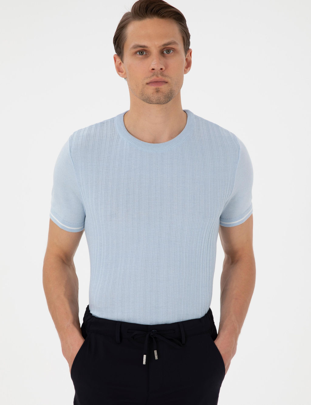 A__k Mavi Slim Fit Bisiklet Yaka Triko Kazak - Pierre cardin фото 3