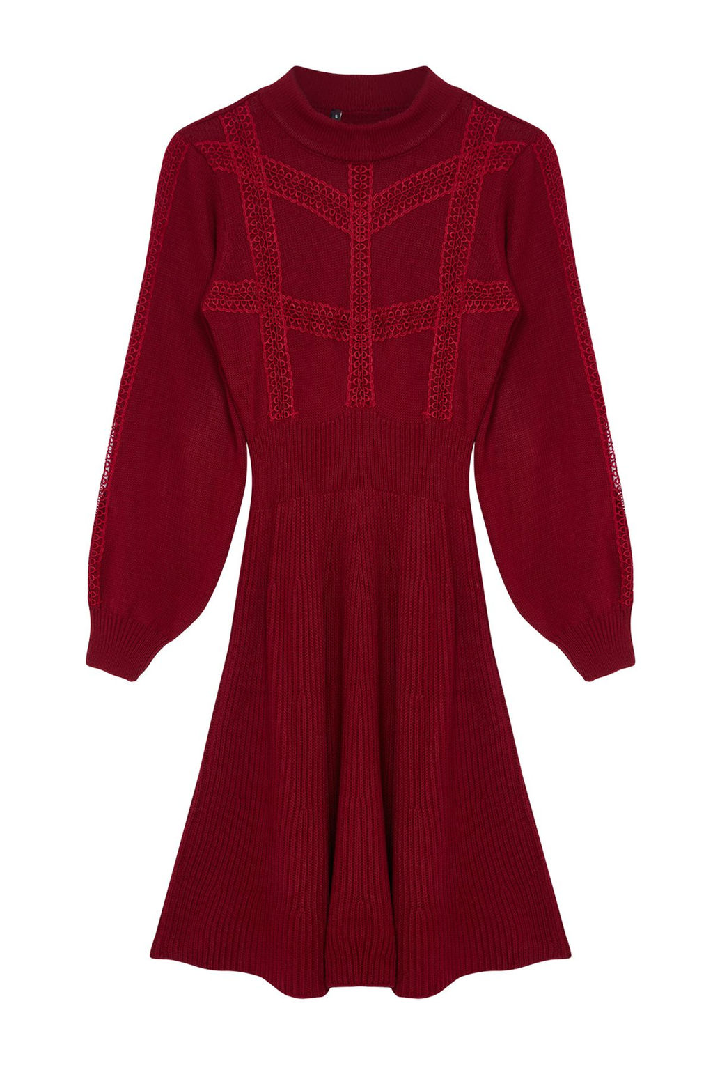 Bordo Mini Triko Dantelli Elbise TWOAW22EL0011