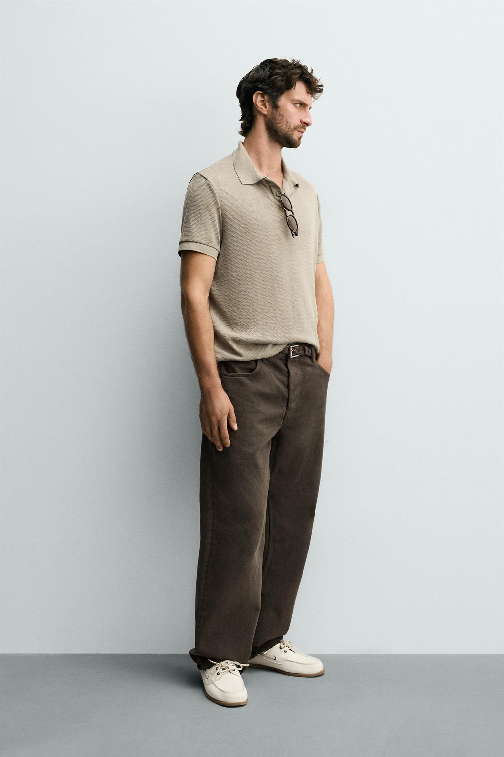 POLO REGULAR FIT JACQUARD RAYAS / Tostado