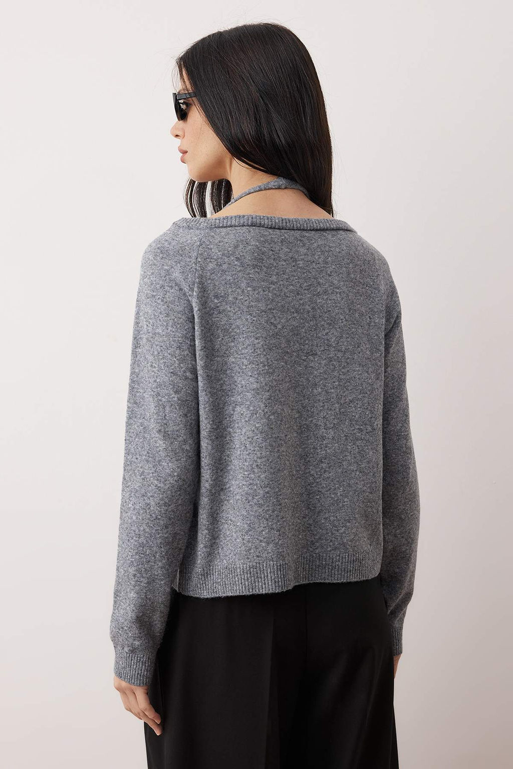 Gri Kay?k Yaka Yumusak Dokulu 2li Bluz-H?rka Triko H?rka TWOAW26HI00272 - Trendyolmilla фото 3