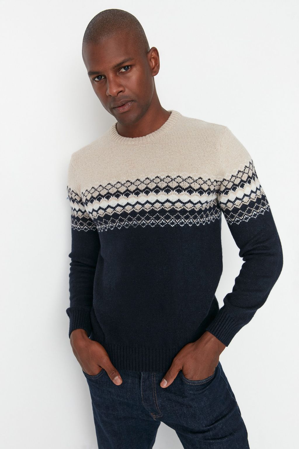 TRENDYOL MAN Antrasit Slim Fit Yunlu Bisiklet Yaka Panel Jakarl? Triko Kazak TMNAW21KZ0738 - Trendyolmilla фото 10