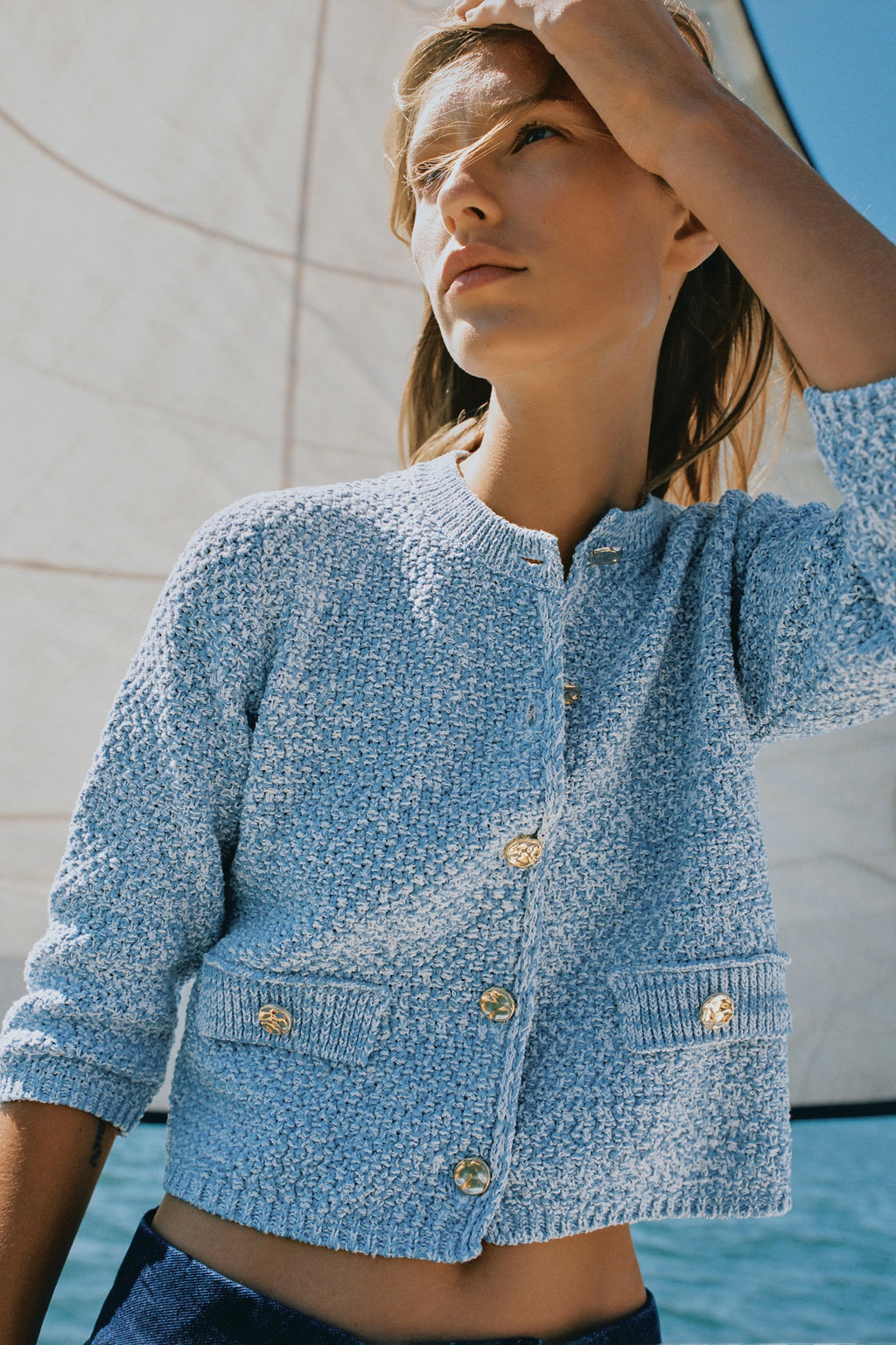 CHAQUETA PUNTO MANGA FRANCESA / Azul cielo - Zara фото 4