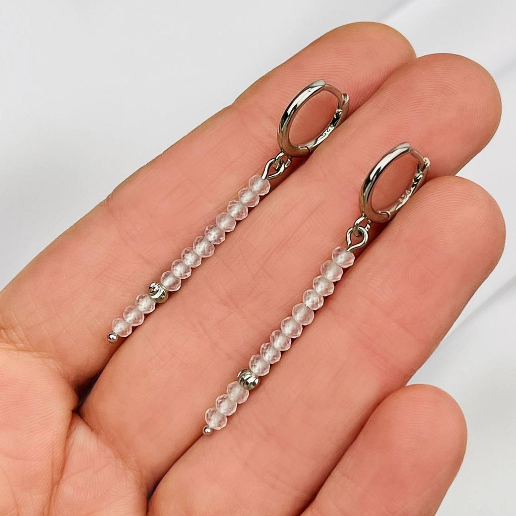 Серьги длинные из Розового кварца