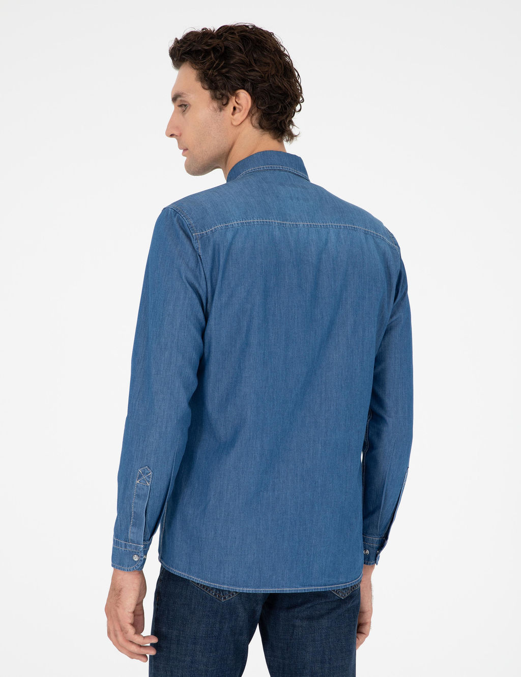 Синяя джинсовая рубашка классического кроя - Cacharel фото 5