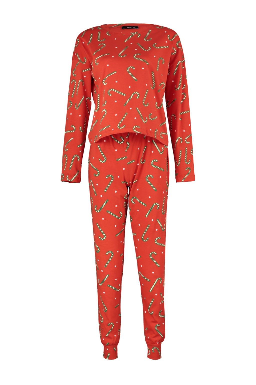 K?rm?z? %100 Pamuklu Y?lbas? Temal? Orme Pijama Tak?m? THMAW21PT0771