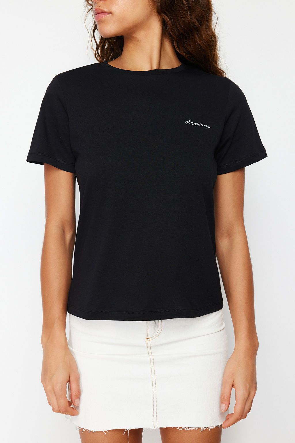 TRENDYOLMILLA Siyah 100 Pamuk Slogan Nak?sl? Regular Kal?p Orme T-Shirt TWOSS24TS00097  фото 8