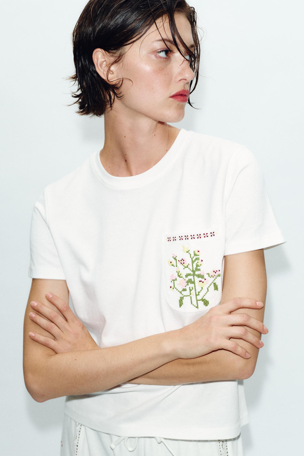 CAMISETA BOLSILLOS BORDADO / Blanco - Zara фото 3