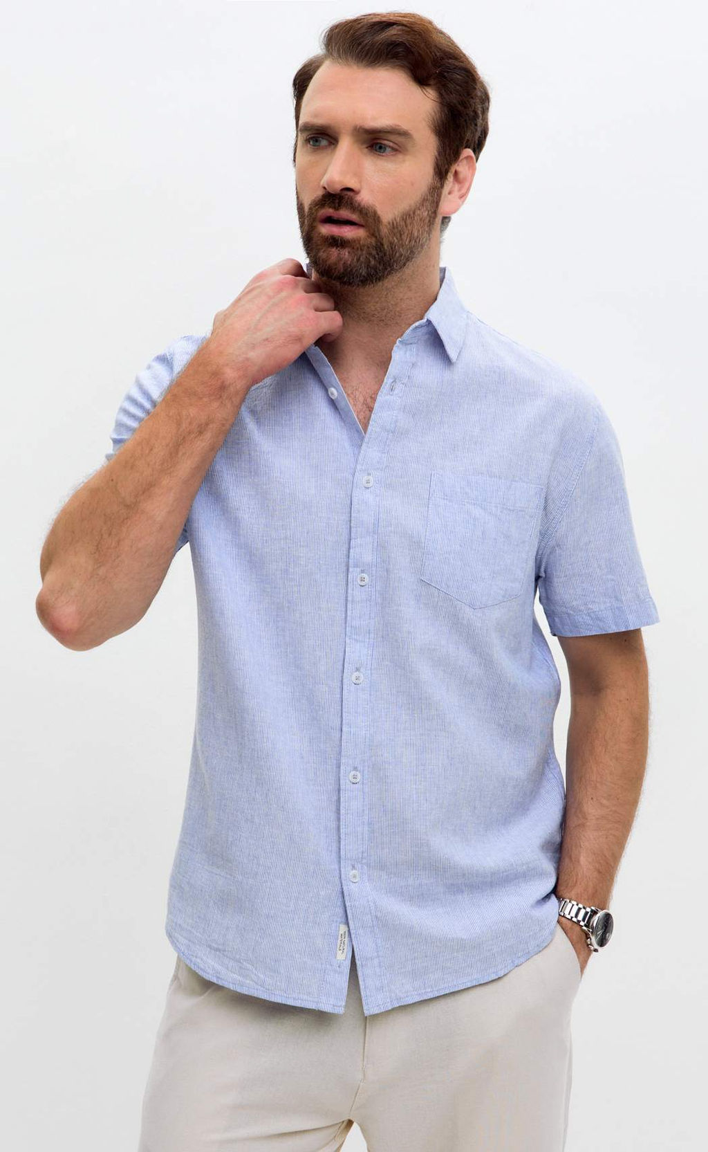 Рубашка к/р лен F111-0450 l.blue stripes - Fine joyce фото 9