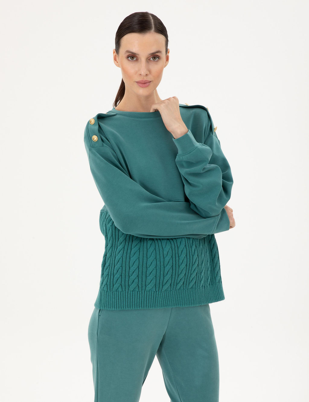 Koyu Ye_il Regular Fit Modal Kuma_ Sweatshirt